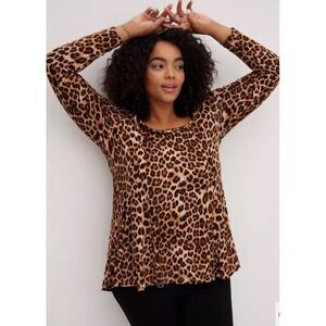 Torrid 3 Leopard Print Super Soft Long Sleeve Tunic Top Plus Size 3x 22 24 NWT